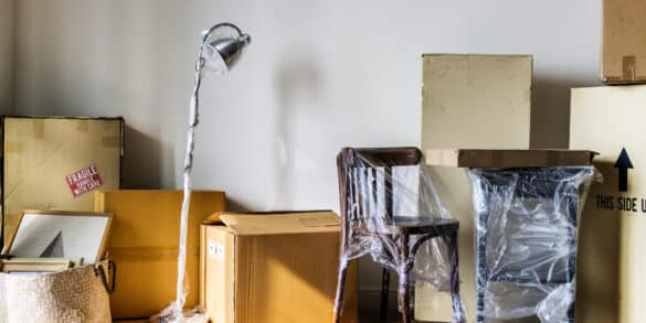 Packed furniture in a new house